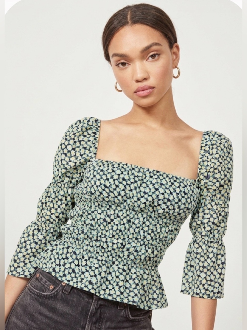 Reformation Green & White Floral Women's Top